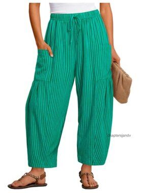 MEROKEETY Cotton Linen Wide Leg Palazzo Pants Trousers